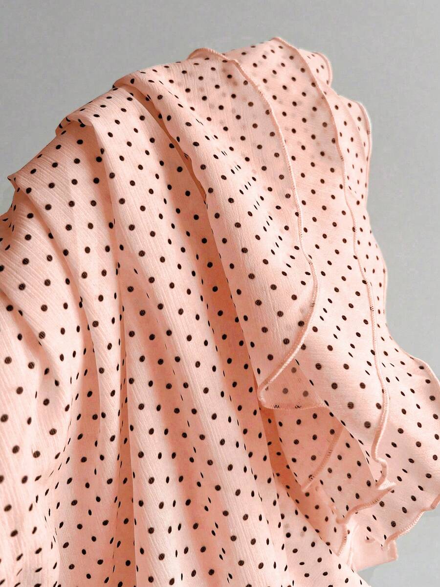 Elamini Women's Fashion Pleated Layered Decor Sweet Design Charming Polka Dot Ruffle Hem Vacation Style Skirt