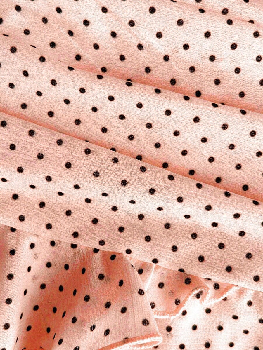 Elamini Women's Fashion Pleated Layered Decor Sweet Design Charming Polka Dot Ruffle Hem Vacation Style Skirt