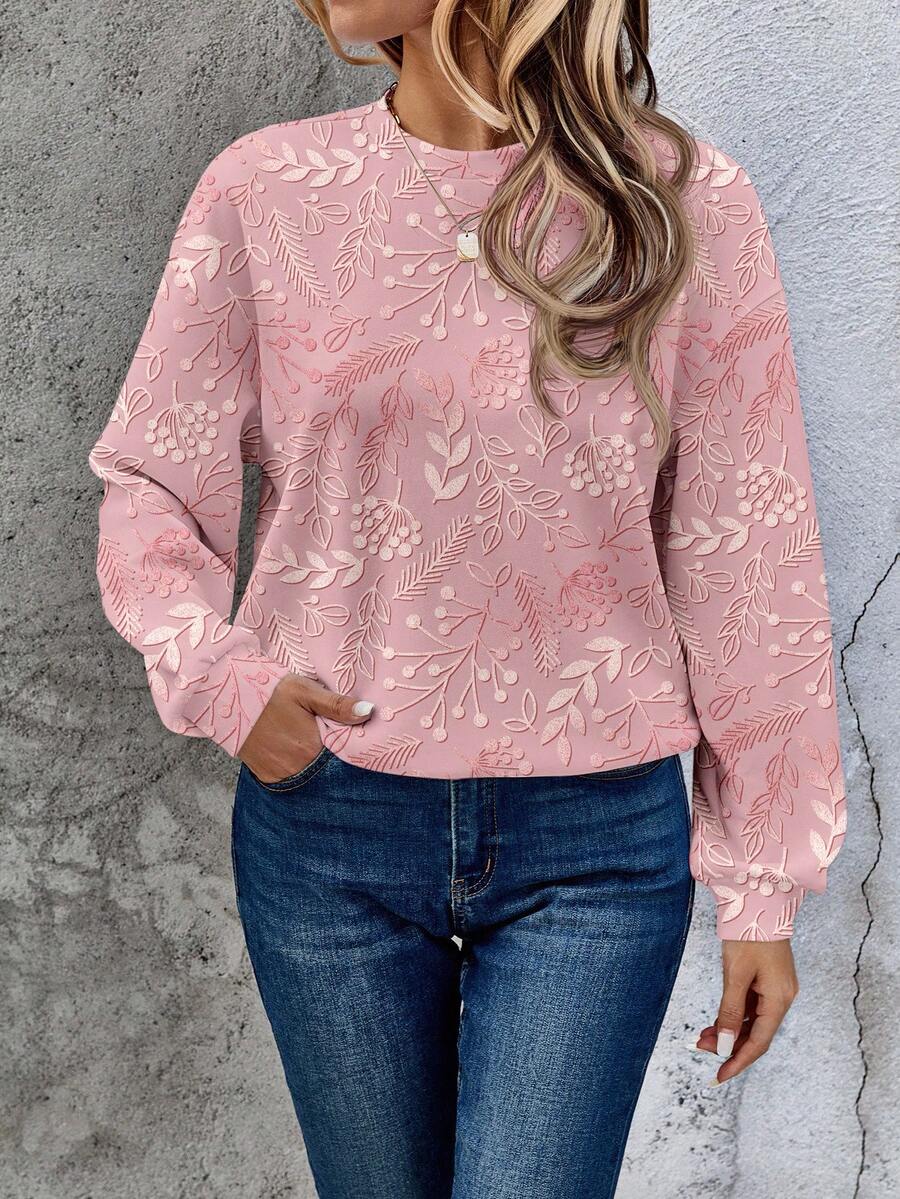 EMERY ROSE Casual Plaid Print Pattern Loose Fit Crew Neck Long Sleeve Sweatshirt For Women Checkered Top Argyle Sweater Winter Tops For Women Women Sweater Plaid Top,Casual