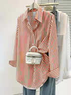Women's Casual Basic Striped Pointed Collar Long Sleeve Shirt Blouse With Button Pockets, Suitable For Daily Office Wear, Autumn/Winter/Spring