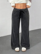 SHEIN PETITE Comfortable And Casual Plain Knitted Low-Rise Wide-Leg Women's Sweatpants Baggy