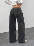 SHEIN PETITE Comfortable And Casual Plain Knitted Low-Rise Wide-Leg Women's Sweatpants Baggy