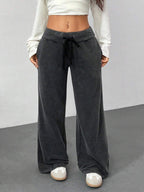 SHEIN PETITE Comfortable And Casual Plain Knitted Low-Rise Wide-Leg Women's Sweatpants Baggy