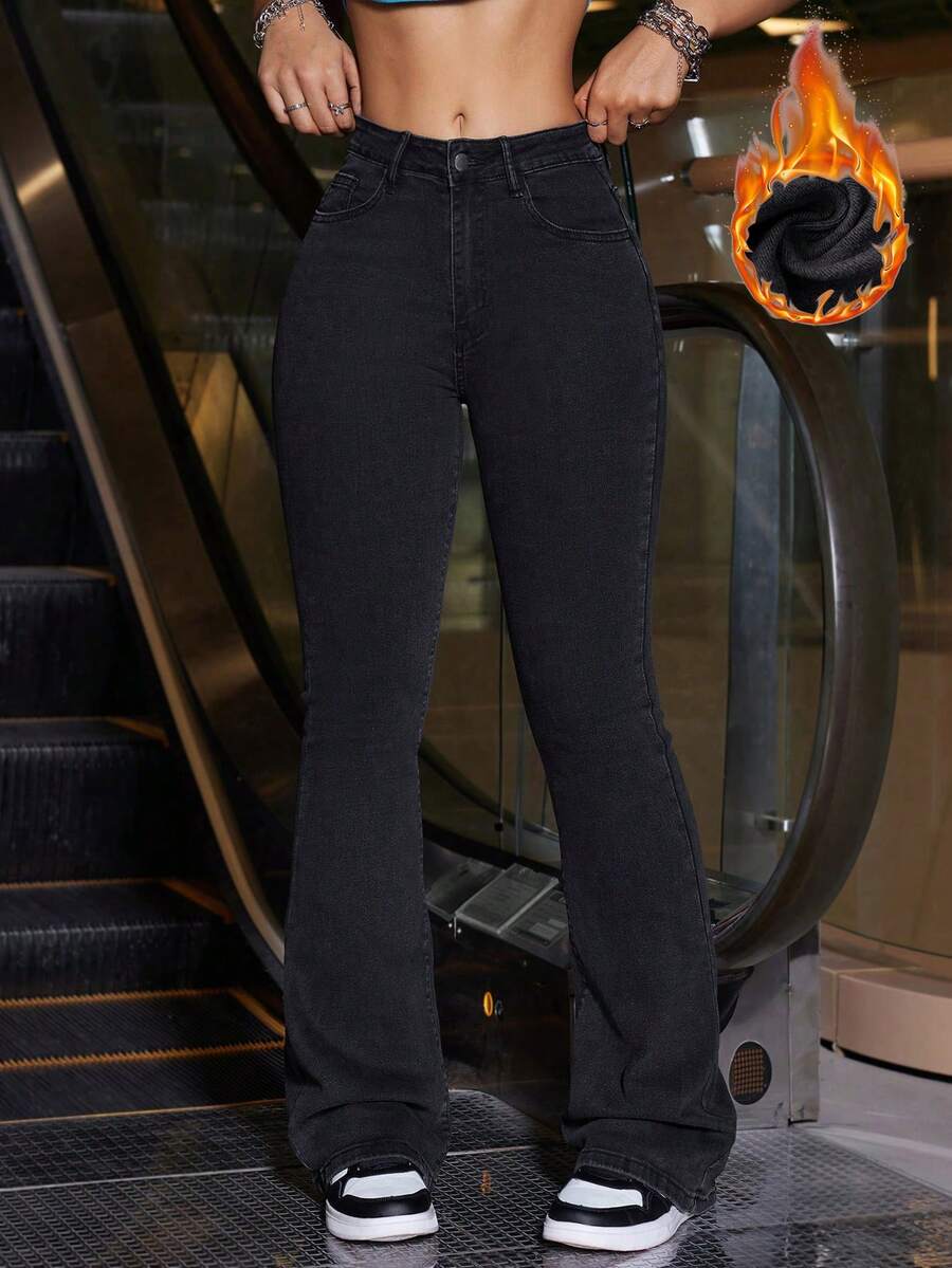Flexra Women Flared Pocket Casual All-Match Denim Flared Jeans Y2k Bootcut Jeans