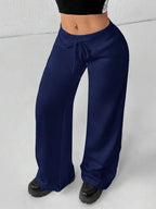 SHEIN PETITE Comfortable And Casual Plain Knitted Low-Rise Wide-Leg Women's Sweatpants Baggy