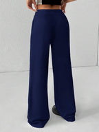SHEIN PETITE Comfortable And Casual Plain Knitted Low-Rise Wide-Leg Women's Sweatpants Baggy