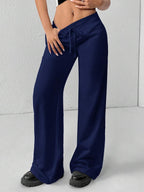 SHEIN PETITE Comfortable And Casual Plain Knitted Low-Rise Wide-Leg Women's Sweatpants Baggy