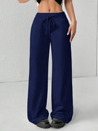 SHEIN PETITE Comfortable And Casual Plain Knitted Low-Rise Wide-Leg Women's Sweatpants Baggy