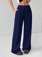 SHEIN PETITE Comfortable And Casual Plain Knitted Low-Rise Wide-Leg Women's Sweatpants Baggy