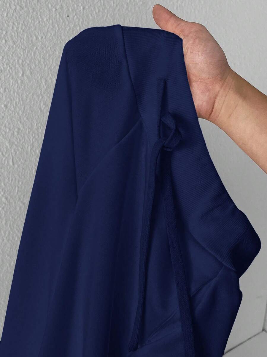 SHEIN PETITE Comfortable And Casual Plain Knitted Low-Rise Wide-Leg Women's Sweatpants Baggy