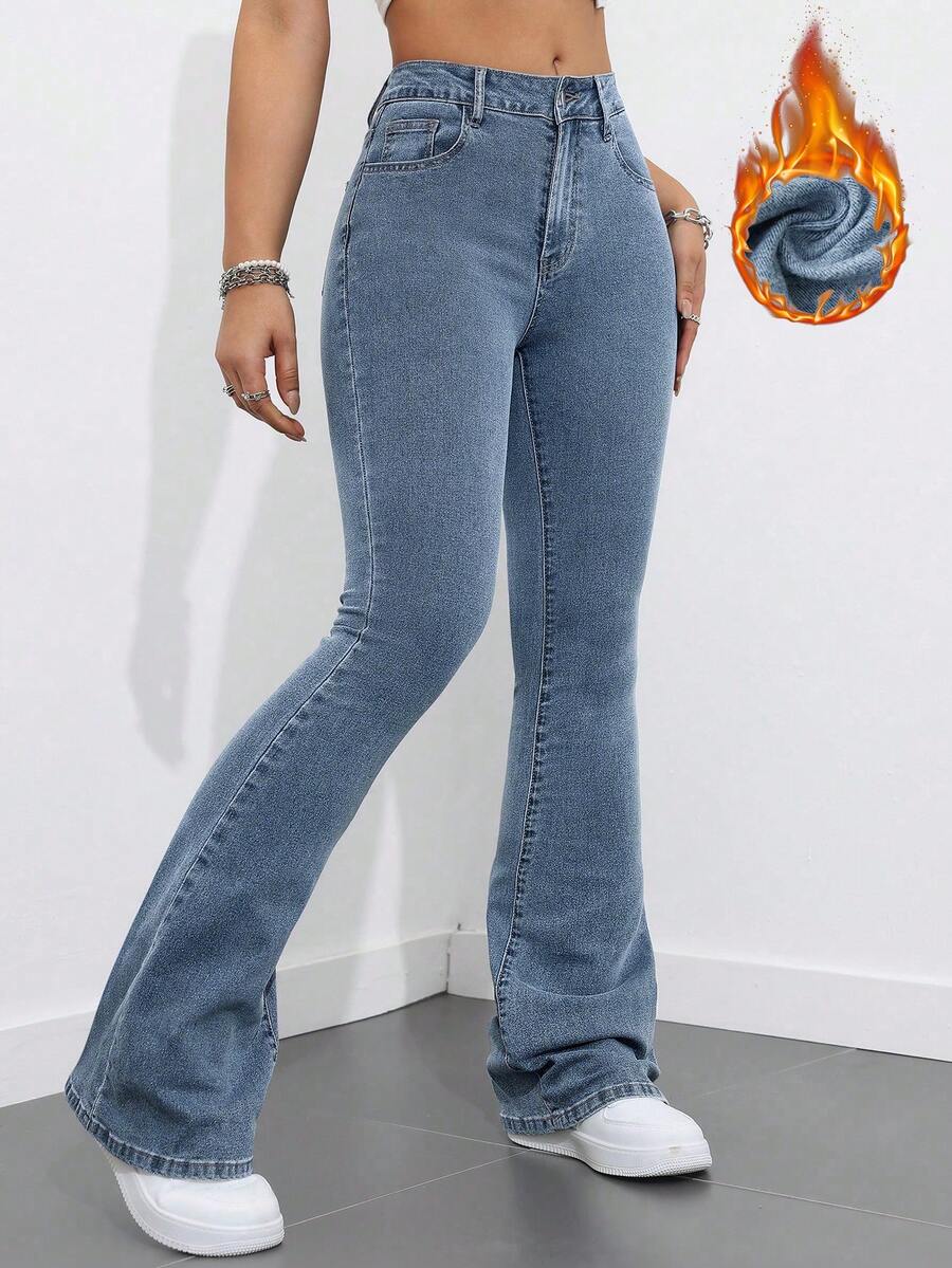 Flexra Women Flared Pocket Casual All-Match Denim Flared Jeans Y2k Bootcut Jeans