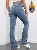 Flexra Women Flared Pocket Casual All-Match Denim Flared Jeans Y2k Bootcut Jeans