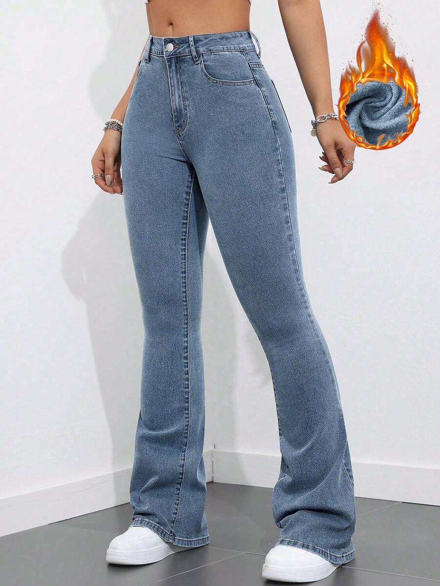 Flexra Women Flared Pocket Casual All-Match Denim Flared Jeans Y2k Bootcut Jeans