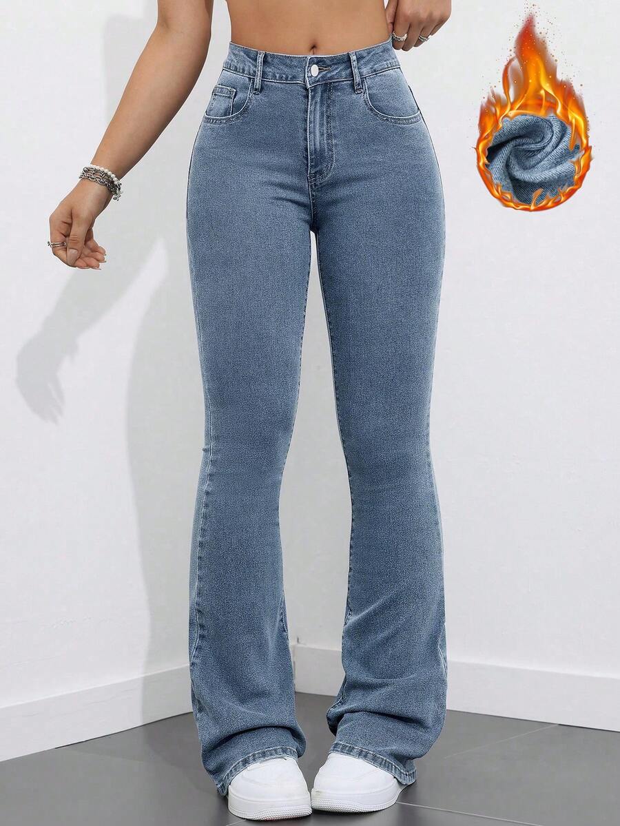 Flexra Women Flared Pocket Casual All-Match Denim Flared Jeans Y2k Bootcut Jeans