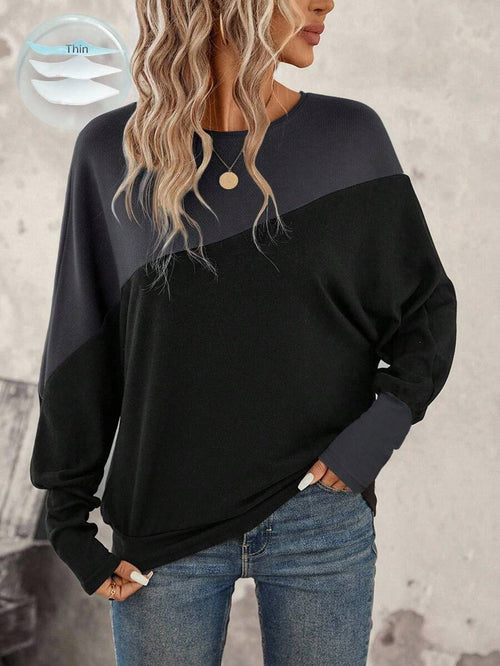 SHEIN LUNE Two Tone Batwing Sleeve Sweatshirt Graduation,Back To School Outfits,Graduation,Teacher Outfits For Women,Back To School In Fall/Winter Women Long Sleeve Tops Winter Tops For Women Pullover For Women Women Sweater Oversized Sweatshirt Woman,Fall,Fall Clothes For Women