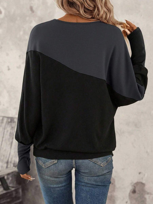 SHEIN LUNE Two Tone Batwing Sleeve Sweatshirt Graduation,Back To School Outfits,Graduation,Teacher Outfits For Women,Back To School In Fall/Winter Women Long Sleeve Tops Winter Tops For Women Pullover For Women Women Sweater Oversized Sweatshirt Woman,Fall,Fall Clothes For Women