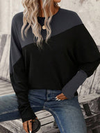 SHEIN LUNE Two Tone Batwing Sleeve Sweatshirt Graduation,Back To School Outfits,Graduation,Teacher Outfits For Women,Back To School In Fall/Winter Women Long Sleeve Tops Winter Tops For Women Pullover For Women Women Sweater Oversized Sweatshirt Woman,Fall,Fall Clothes For Women