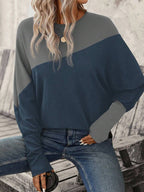 SHEIN LUNE Two Tone Batwing Sleeve Sweatshirt Graduation,Back To School Outfits,Graduation,Teacher Outfits For Women,Back To School In Fall/Winter Women Long Sleeve Tops Winter Tops For Women Pullover For Women Women Sweater Oversized Sweatshirt Woman,Fall,Fall Clothes For Women