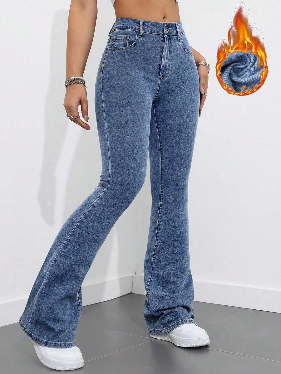 Flexra Women Flared Pocket Casual All-Match Denim Flared Jeans Y2k Bootcut Jeans