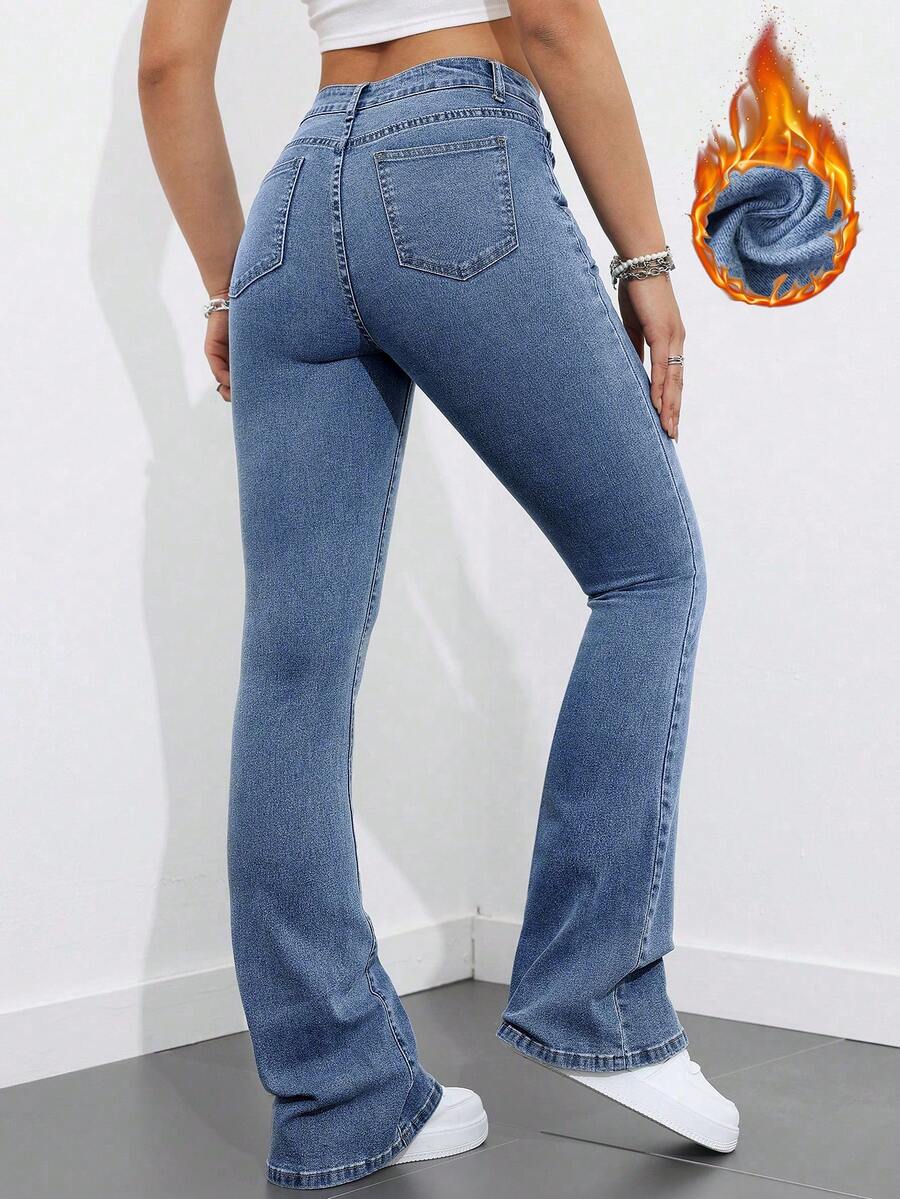 Flexra Women Flared Pocket Casual All-Match Denim Flared Jeans Y2k Bootcut Jeans