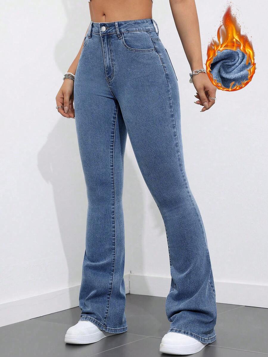 Flexra Women Flared Pocket Casual All-Match Denim Flared Jeans Y2k Bootcut Jeans