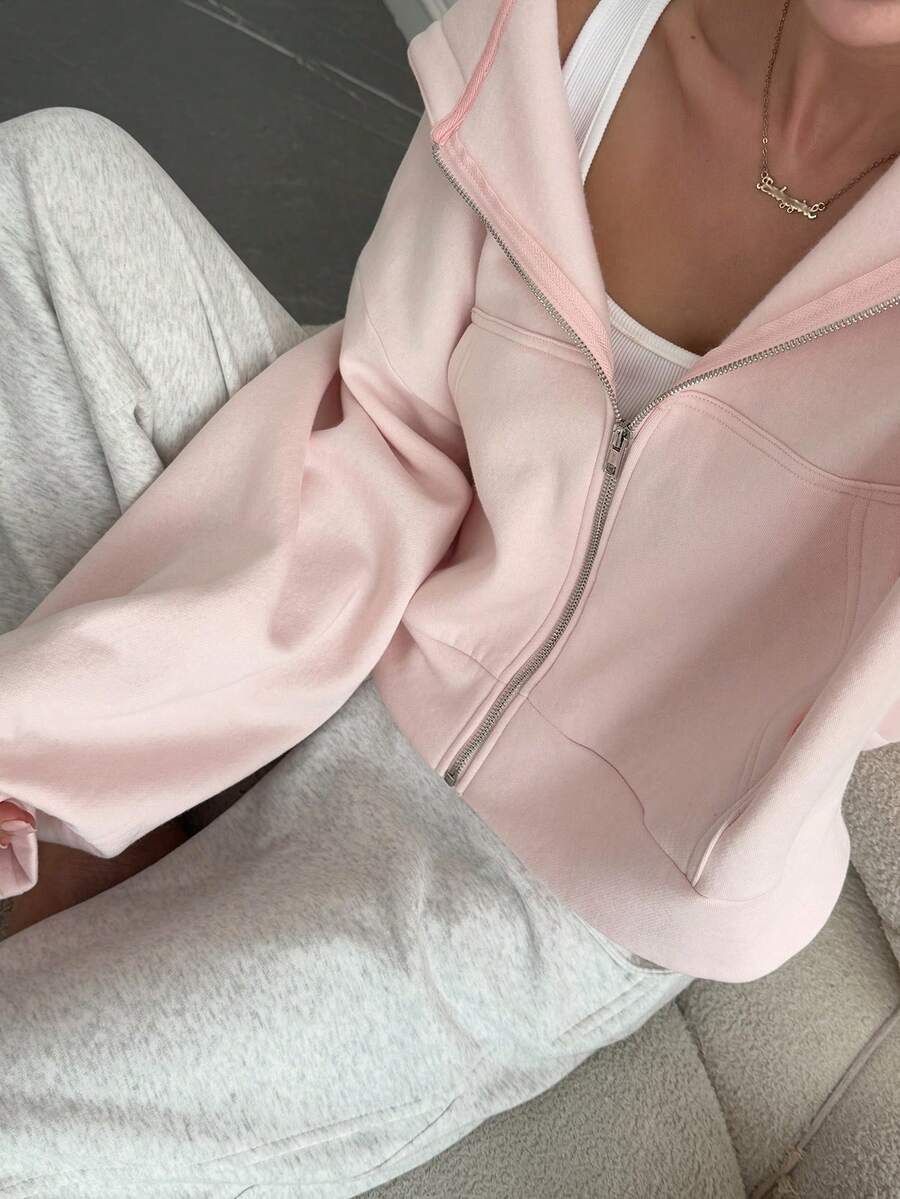 Livesso Women's Minimalist Solid Color Zip-Up Sweatshirt, Autumn Jacket Hoodies