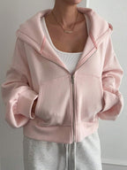 Livesso Women's Minimalist Solid Color Zip-Up Sweatshirt, Autumn Jacket Hoodies