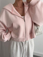 Livesso Women's Minimalist Solid Color Zip-Up Sweatshirt, Autumn Jacket Hoodies