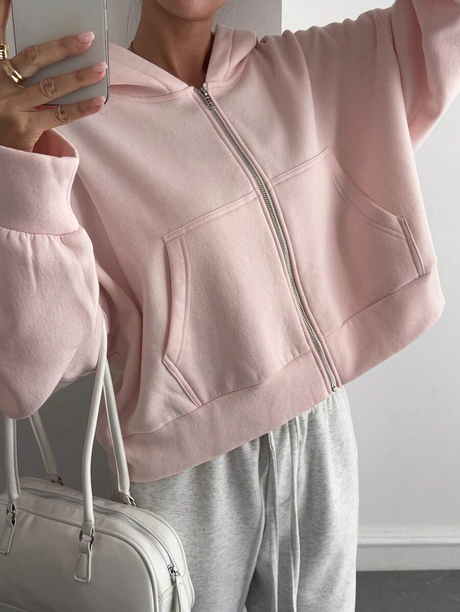 Livesso Women's Minimalist Solid Color Zip-Up Sweatshirt, Autumn Jacket Hoodies
