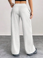 SHEIN PETITE Comfortable And Casual Plain Knitted Low-Rise Wide-Leg Women's Sweatpants Baggy