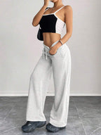 SHEIN PETITE Comfortable And Casual Plain Knitted Low-Rise Wide-Leg Women's Sweatpants Baggy