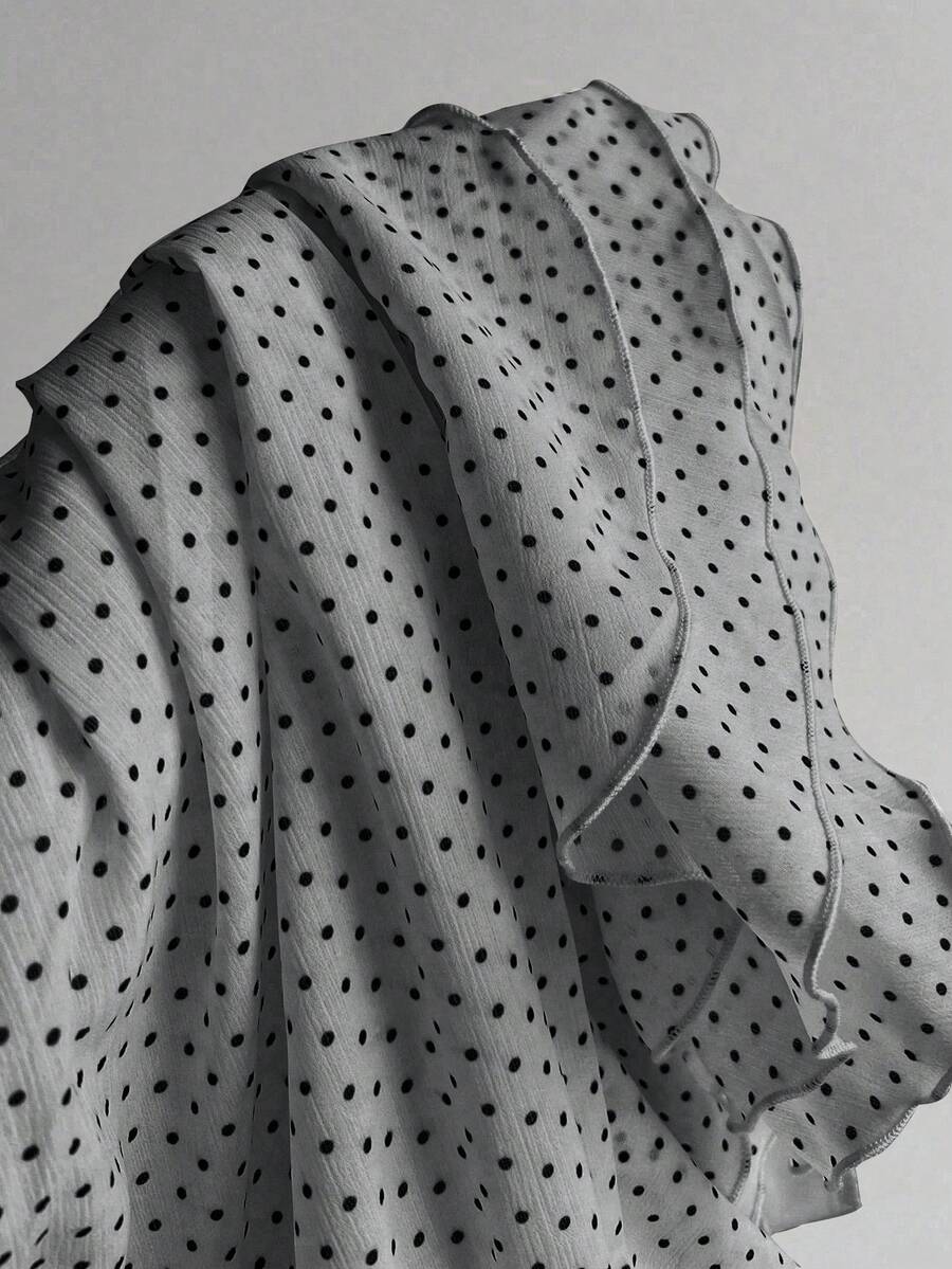 Elamini Women's Fashion Pleated Layered Decor Sweet Design Charming Polka Dot Ruffle Hem Vacation Style Skirt