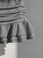Elamini Women's Fashion Pleated Layered Decor Sweet Design Charming Polka Dot Ruffle Hem Vacation Style Skirt