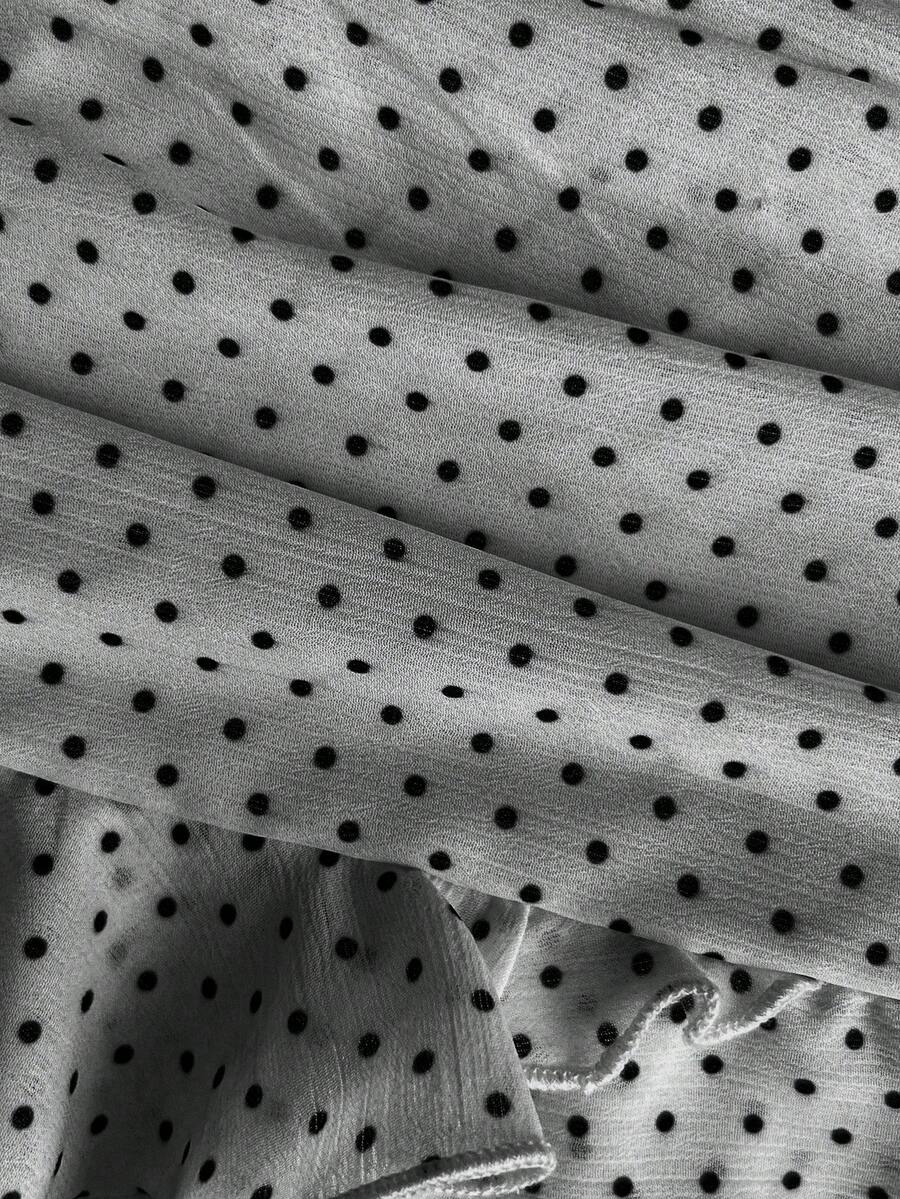 Elamini Women's Fashion Pleated Layered Decor Sweet Design Charming Polka Dot Ruffle Hem Vacation Style Skirt