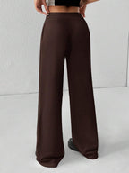 SHEIN PETITE Comfortable And Casual Plain Knitted Low-Rise Wide-Leg Women's Sweatpants Baggy