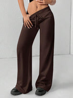 SHEIN PETITE Comfortable And Casual Plain Knitted Low-Rise Wide-Leg Women's Sweatpants Baggy