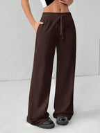 SHEIN PETITE Comfortable And Casual Plain Knitted Low-Rise Wide-Leg Women's Sweatpants Baggy
