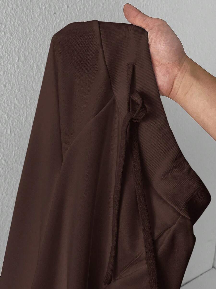 SHEIN PETITE Comfortable And Casual Plain Knitted Low-Rise Wide-Leg Women's Sweatpants Baggy