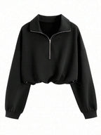 Airaco Women's Solid Color Drop Shoulder Long Sleeve Vintage American Style Half Zip Niche Sweatshirt Pullover Fall