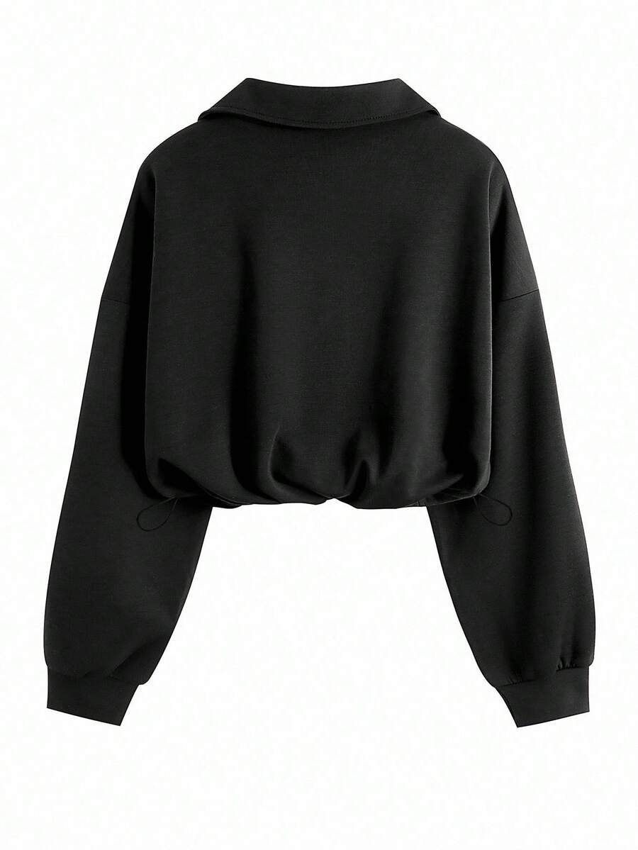 Airaco Women's Solid Color Drop Shoulder Long Sleeve Vintage American Style Half Zip Niche Sweatshirt Pullover Fall
