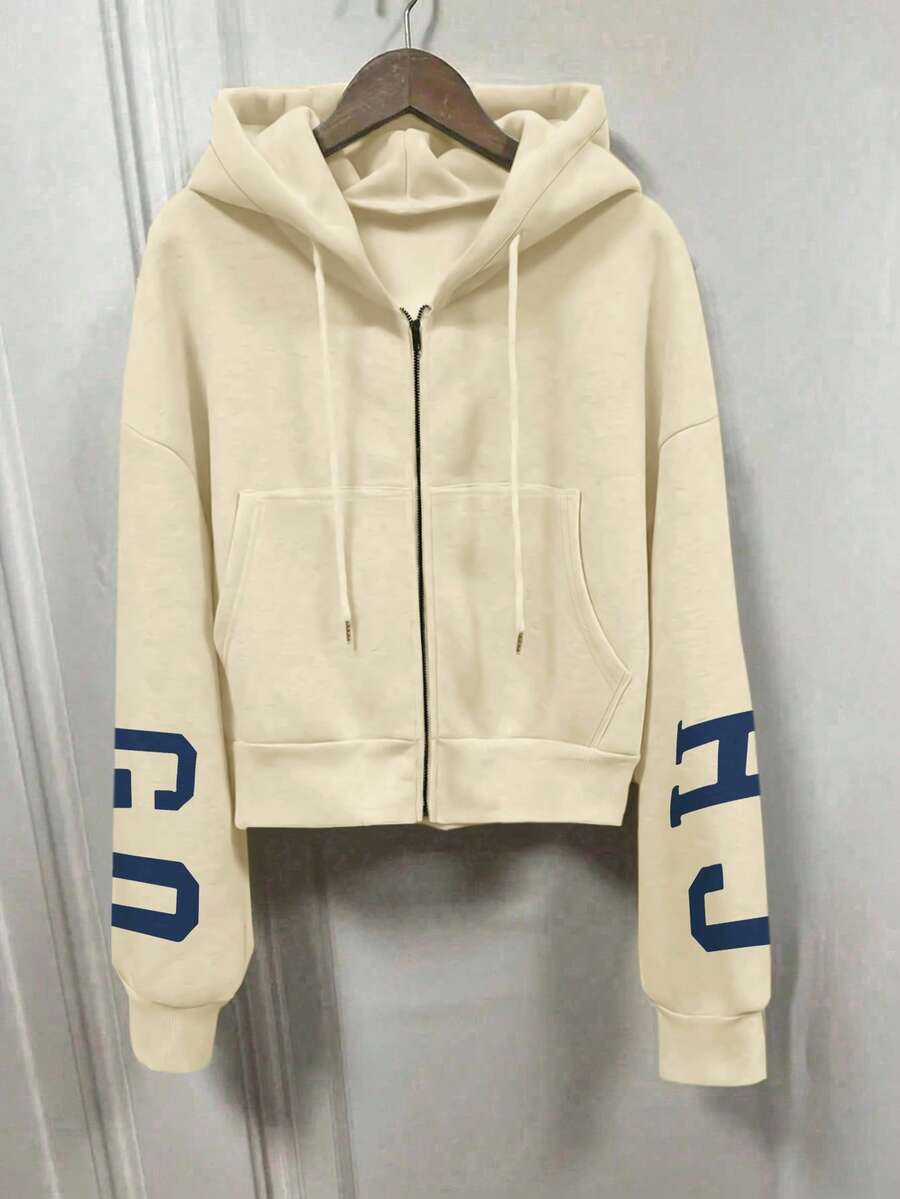 INAWLY Hooded Thermal Lined Sweatshirt, Autumn/Winter Short Loose Jacket,Ladies Spring/Fall Casual Pocket,Zipper Three Quarter Length Sleeve Hooded Oversized Regular Apricot Drop Shoulder Zip Up Women Hoodies,Three Quarter Sleeve Tops Graduation,Back To School Outfits,Graduation,Teacher Outfits For Women,Back To School Pullover