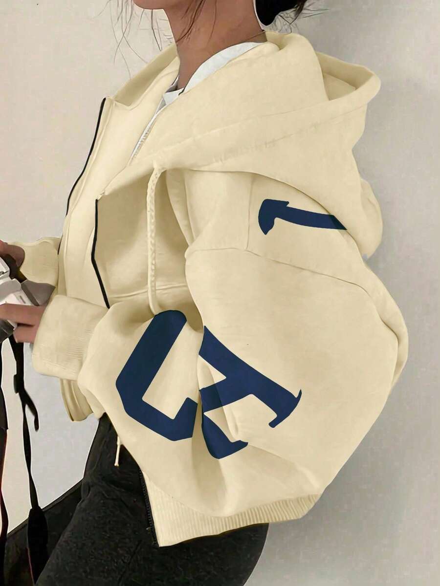 INAWLY Hooded Thermal Lined Sweatshirt, Autumn/Winter Short Loose Jacket,Ladies Spring/Fall Casual Pocket,Zipper Three Quarter Length Sleeve Hooded Oversized Regular Apricot Drop Shoulder Zip Up Women Hoodies,Three Quarter Sleeve Tops Graduation,Back To School Outfits,Graduation,Teacher Outfits For Women,Back To School Pullover