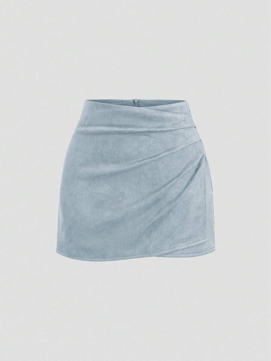Sweetra Vintage Italian Style Maillard Color Pleated Bodycon Skirt, Sexy & Alluring For Autumn/Winter