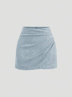 Sweetra Vintage Italian Style Maillard Color Pleated Bodycon Skirt, Sexy & Alluring For Autumn/Winter