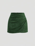 Sweetra Vintage Italian Style Maillard Color Pleated Bodycon Skirt, Sexy & Alluring For Autumn/Winter