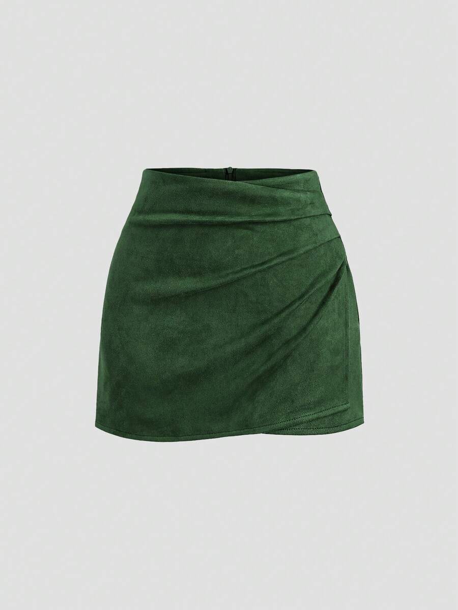 Sweetra Vintage Italian Style Maillard Color Pleated Bodycon Skirt, Sexy & Alluring For Autumn/Winter