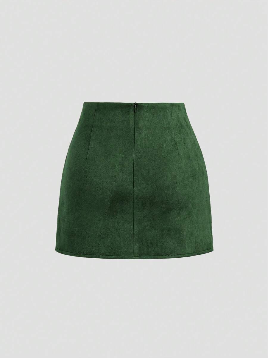 Sweetra Vintage Italian Style Maillard Color Pleated Bodycon Skirt, Sexy & Alluring For Autumn/Winter