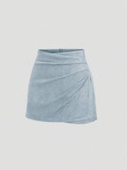 Sweetra Vintage Italian Style Maillard Color Pleated Bodycon Skirt, Sexy & Alluring For Autumn/Winter
