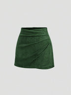 Sweetra Vintage Italian Style Maillard Color Pleated Bodycon Skirt, Sexy & Alluring For Autumn/Winter