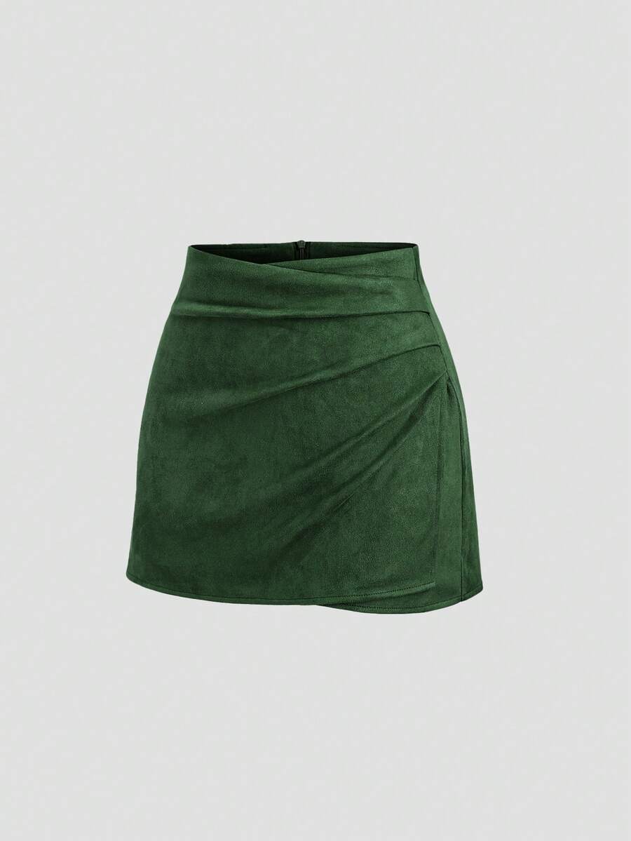 Sweetra Vintage Italian Style Maillard Color Pleated Bodycon Skirt, Sexy & Alluring For Autumn/Winter
